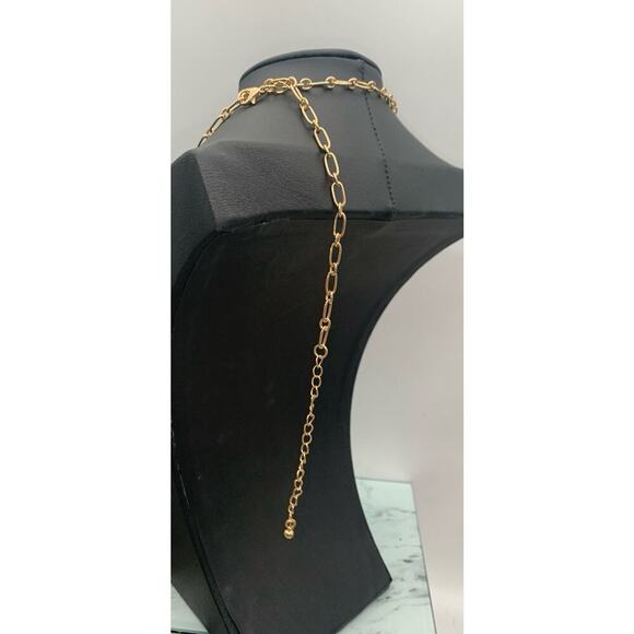 Gold Tone Paper Clip Chain Faux Pearls Red Beads & Christmas Poinsettia Necklace - Picture 6 of 6